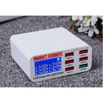 USB Charger Portable Multi USB Port Rapid Charger 6 Port USB Socket Fast Charger with LCD Display for Smart Mobile Phone