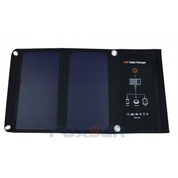 FOXSUR 5V 15W Solar folding bag Outdoor Solar Charger Panel 5V 2.5A Foldable charger, Portable Climbing Charger,For cell Phones