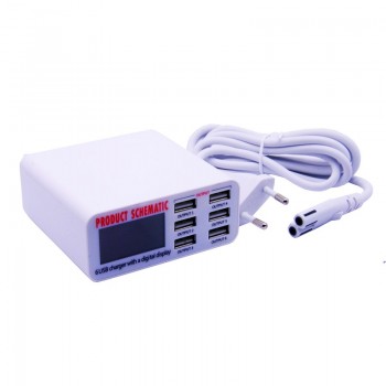 USB Charger Portable Multi USB Port Rapid Charger 6 Port USB Socket Fast Charger with LCD Display for Smart Mobile Phone