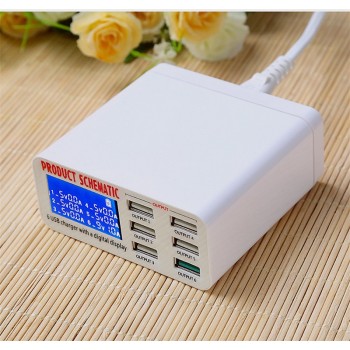 USB Charger Portable Multi USB Port Rapid Charger 6 Port USB Socket Fast Charger with LCD Display for Smart Mobile Phone