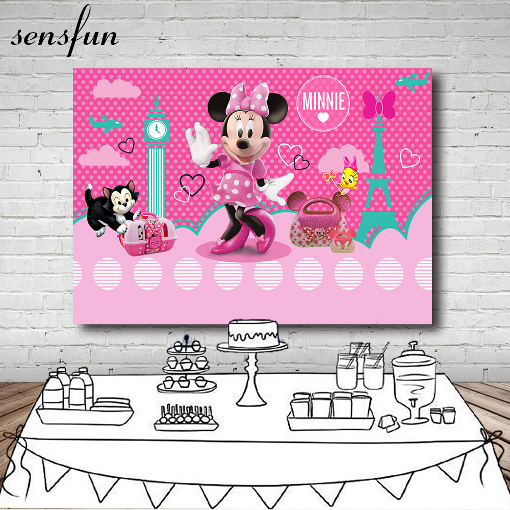 Sensfun Pink Dance Minnie Photography Backdrop For Little Girls Custom Vinyl Polka Dots Backgrounds For Photo Studio 7x5FT