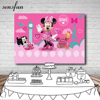 Sensfun Pink Dance Minnie Photography Backdrop For Little Girls Custom Vinyl Polka Dots Backgrounds For Photo Studio 7x5FT