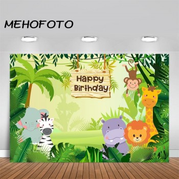 Jungle Safari Party Photo Background Animals Forest Photography Backdrop Baby Happy Birthday Theme Party Banner Decoration