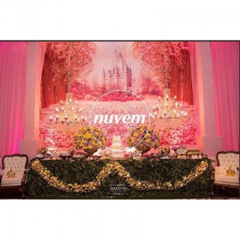 Cherry Pink Flowers Spring Photography Backdrop Rainbow Fairy tale Castle baby shower Children Princess Photo Background S-2711