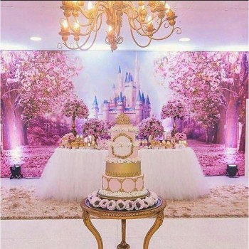 Cherry Pink Flowers Spring Photography Backdrop Rainbow Fairy tale Castle baby shower Children Princess Photo Background S-2711
