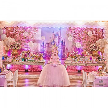 Cherry Pink Flowers Spring Photography Backdrop Rainbow Fairy tale Castle baby shower Children Princess Photo Background S-2711
