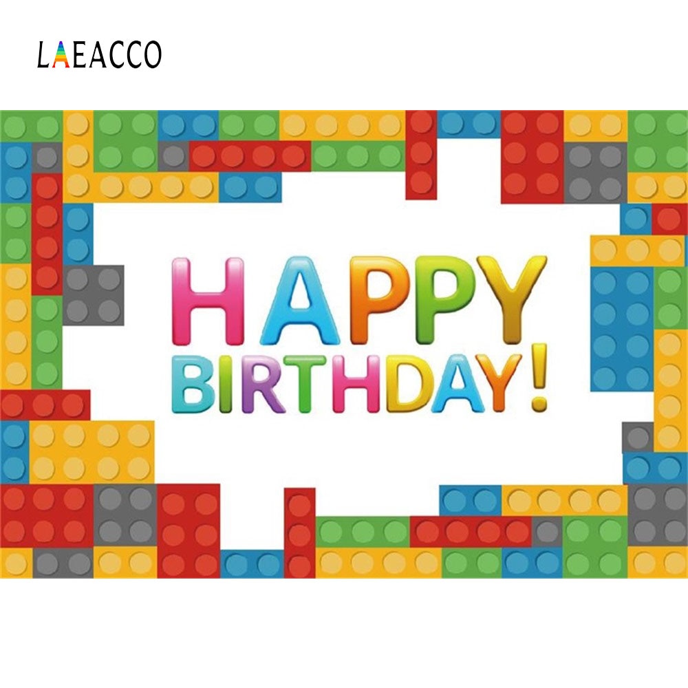 Laeacco Cartoon Colorful Lego Baby Birthday Party Photography Backdrops Customized Photographic Backgrounds For Photo Studio