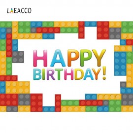 Laeacco Cartoon Colorful Lego Baby Birthday Party Photography Backdrops Customized Photographic Backgrounds For Photo Studio