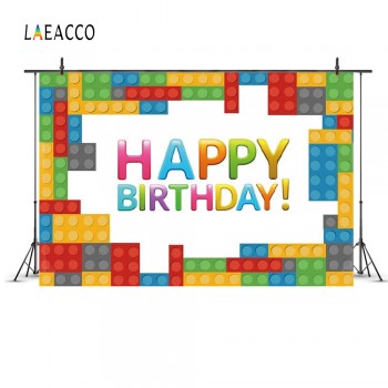 Laeacco Cartoon Colorful Lego Baby Birthday Party Photography Backdrops Customized Photographic Backgrounds For Photo Studio