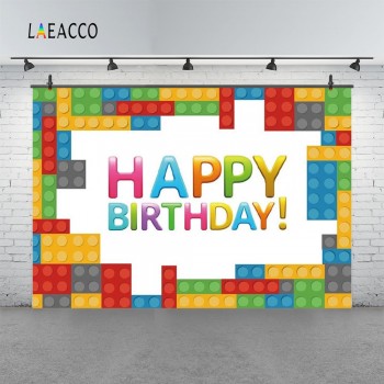 Laeacco Cartoon Colorful Lego Baby Birthday Party Photography Backdrops Customized Photographic Backgrounds For Photo Studio