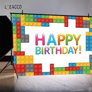 Laeacco Cartoon Colorful Lego Baby Birthday Party Photography Backdrops Customized Photographic Backgrounds For Photo Studio