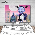 Sensfun Buildings Round Moon  Building Moon Junior Vampirina Backdrop Girls Birthday Party Backgrounds 7x5FT Vinyl