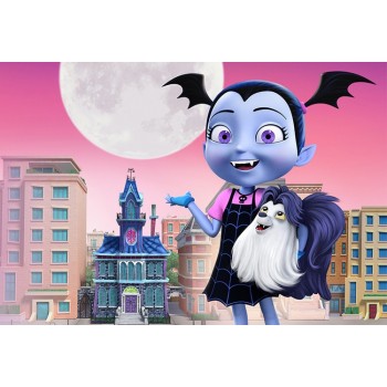 Sensfun Buildings Round Moon  Building Moon Junior Vampirina Backdrop Girls Birthday Party Backgrounds 7x5FT Vinyl