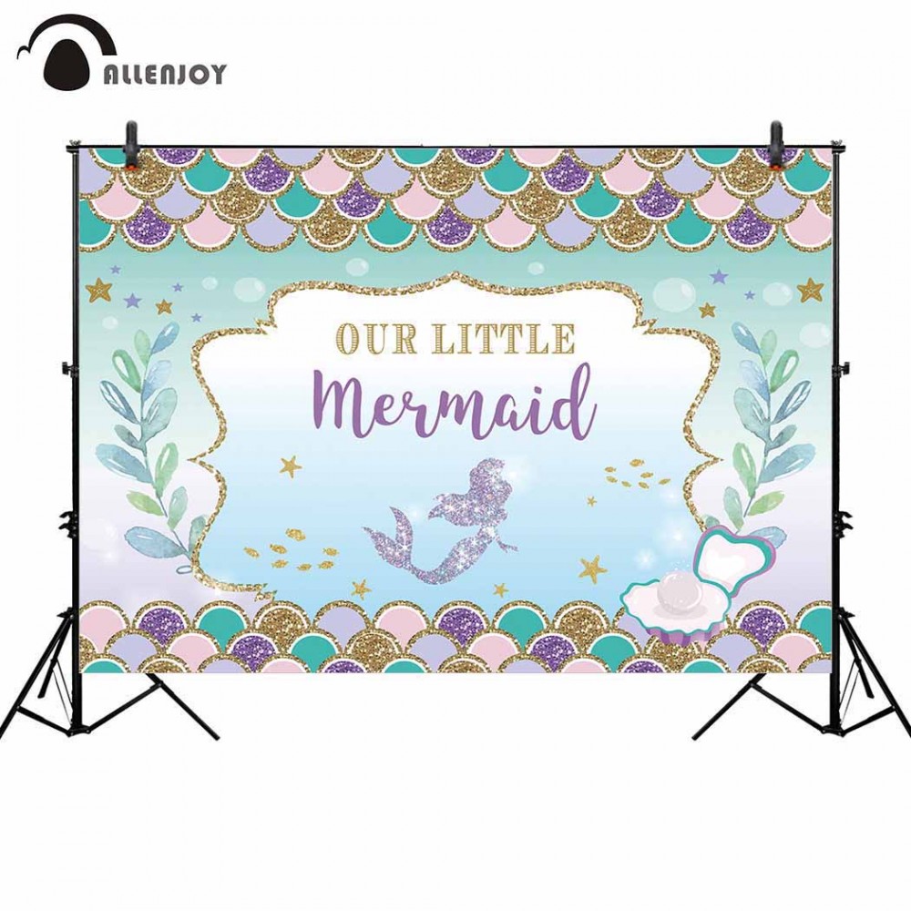 Allenjoy mermaid princess backdrop glitter fish scale seabed background photo studio girl party photocall photobooth custom