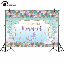 Allenjoy mermaid princess backdrop glitter fish scale seabed background photo studio girl party photocall photobooth custom