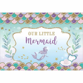 Allenjoy mermaid princess backdrop glitter fish scale seabed background photo studio girl party photocall photobooth custom
