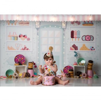 MEHOFOTO Candy Bar Ice Cream Parlor Celebration Background Baby 1st Birthday Party Banner Photography Backdrop for Photo Booth
