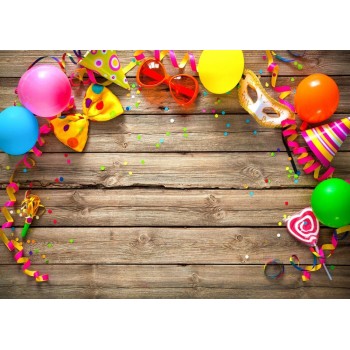 Capisco Colorful Birthday Carnival Party Items On Wooden Pictorial photo Photography Background Computer Printed Vinyl Backdrop