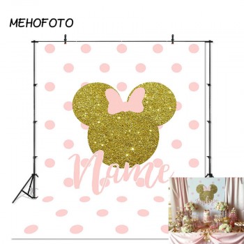Minnie Mouse Backdrop Baby Birthday Party Banner Photography Background Pink Bow Wave Point Decoration Photobooth Custom
