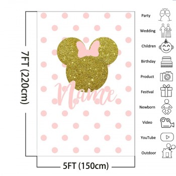 Minnie Mouse Backdrop Baby Birthday Party Banner Photography Background Pink Bow Wave Point Decoration Photobooth Custom