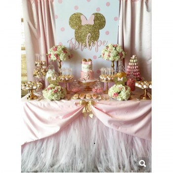 Minnie Mouse Backdrop Baby Birthday Party Banner Photography Background Pink Bow Wave Point Decoration Photobooth Custom