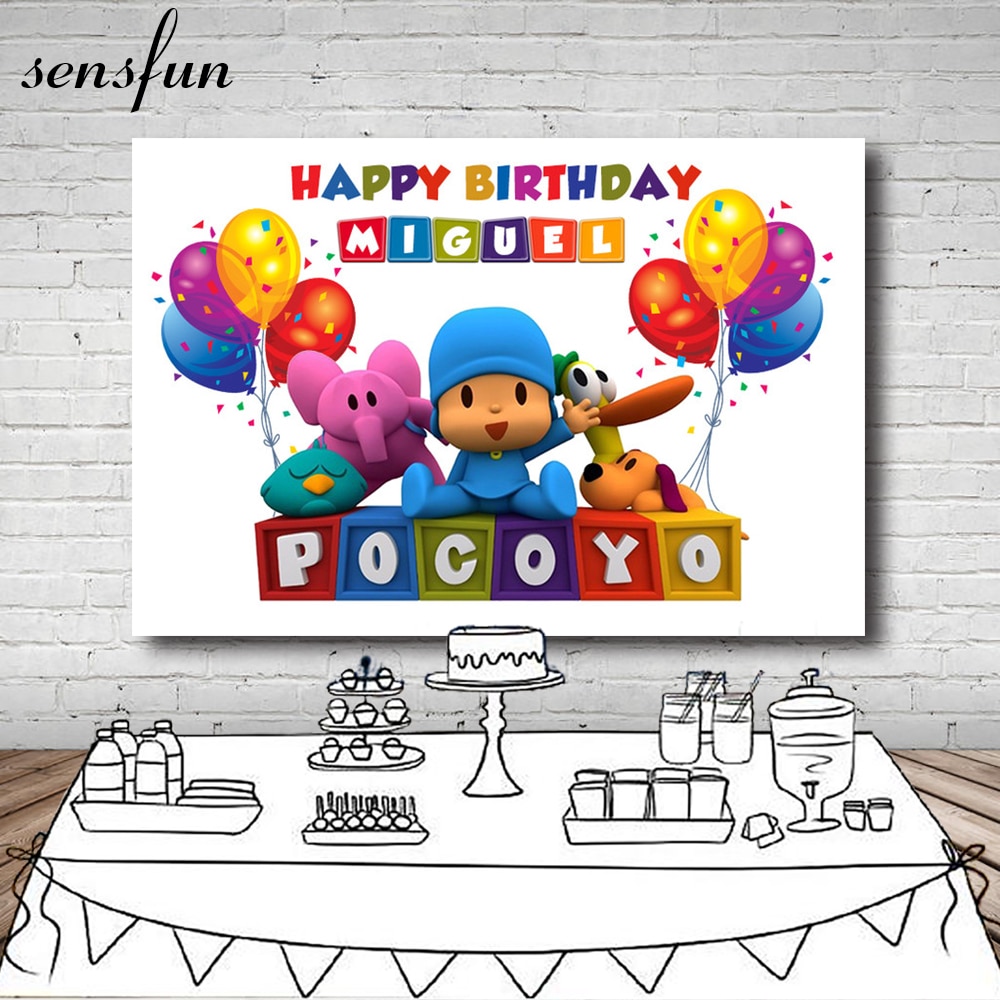 Sensfun Cartoon Pocoyo Birthday Party Backdrop For Photo Studio Colorful Balloon Photography Backdrop Photo Both 7x5FT Vinyl