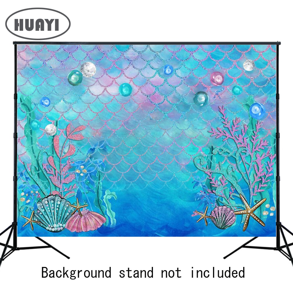 HUAYI Little Mermaid Birthday Party Photo Booth Backdrop Fishes Under the Sea Princess Baby Girl Photography Background W-597