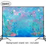 HUAYI Little Mermaid Birthday Party Photo Booth Backdrop Fishes Under the Sea Princess Baby Girl Photography Background W-597