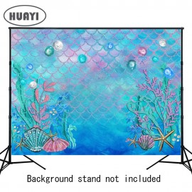 HUAYI Little Mermaid Birthday Party Photo Booth Backdrop Fishes Under the Sea Princess Baby Girl Photography Background W-597