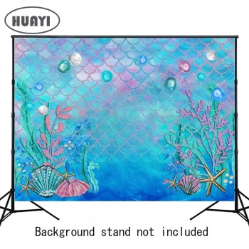 HUAYI Little Mermaid Birthday Party Photo Booth Backdrop Fishes Under the Sea Princess Baby Girl Photography Background W-597