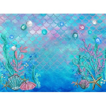 HUAYI Little Mermaid Birthday Party Photo Booth Backdrop Fishes Under the Sea Princess Baby Girl Photography Background W-597