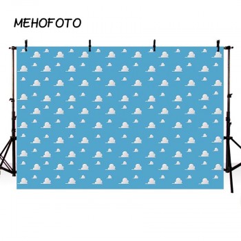 Blue Sky White Clouds Backdrop Cartoon Kids Birthday Party Decorations Toy Story Photo Booth Background Dessert Table Banne