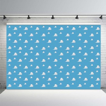Blue Sky White Clouds Backdrop Cartoon Kids Birthday Party Decorations Toy Story Photo Booth Background Dessert Table Banne
