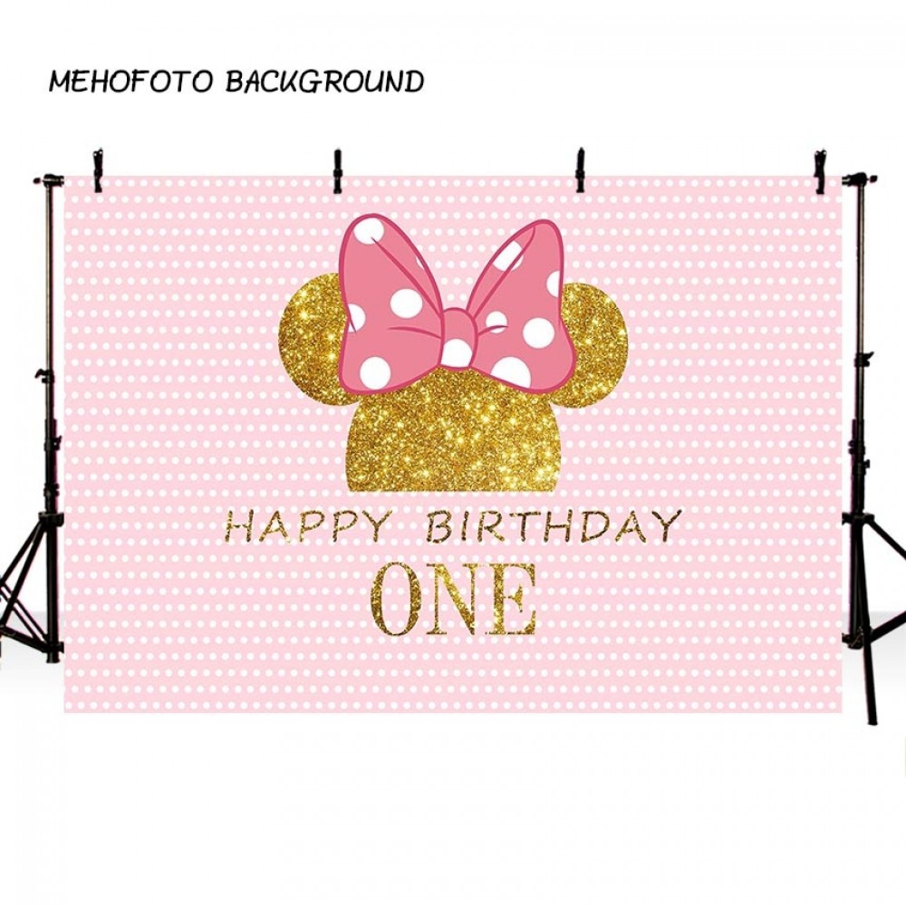 MEHOFOTO Birthday Photography Backdrop Pink Wave Point Minnie Mouse Photo Background Printing Party Backdrop Cake table Decorate