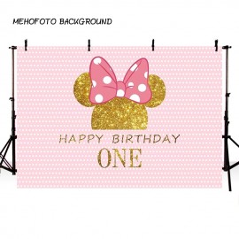 MEHOFOTO Birthday Photography Backdrop Pink Wave Point Minnie Mouse Photo Background Printing Party Backdrop Cake table Decorate