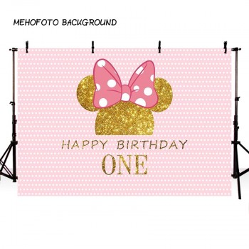 MEHOFOTO Birthday Photography Backdrop Pink Wave Point Minnie Mouse Photo Background Printing Party Backdrop Cake table Decorate