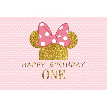MEHOFOTO Birthday Photography Backdrop Pink Wave Point Minnie Mouse Photo Background Printing Party Backdrop Cake table Decorate