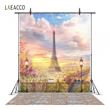 Laeacco Cloudy Eiffel Tower Paris Lanterns View Platform Photography Backgrounds Custom Photographic Backdrops For Photo Studio