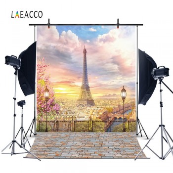 Laeacco Cloudy Eiffel Tower Paris Lanterns View Platform Photography Backgrounds Custom Photographic Backdrops For Photo Studio