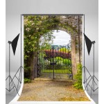 Laeacco Spring Arch Gate Brick Wall Flowers Garden Scenic Photography Backgrounds Girl Photographic Backdrops For Photo Studio