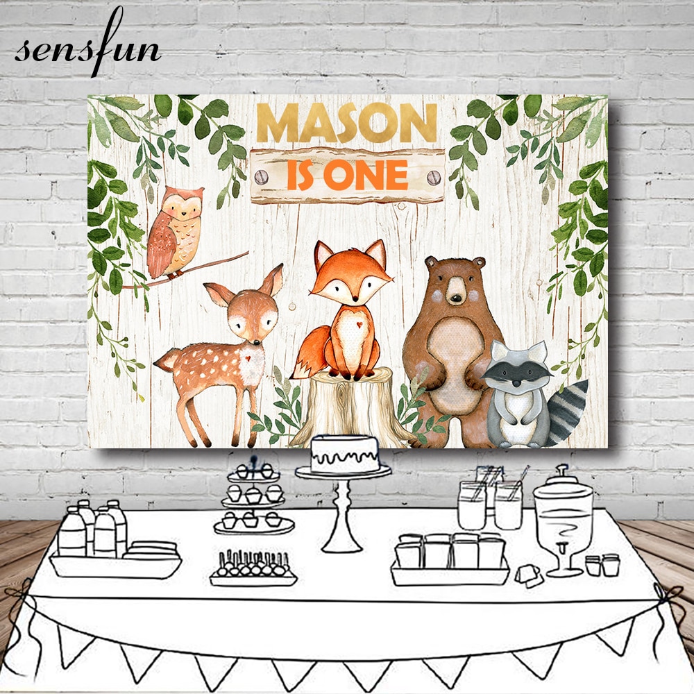 Sensfun 7x5ft Vinyl Woodland Baby Shower Backdrops Flower Animal Birthday Party Backdrop Photography Prop Photo Background