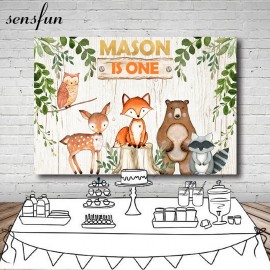 Sensfun 7x5ft Vinyl Woodland Baby Shower Backdrops Flower Animal Birthday Party Backdrop Photography Prop Photo Background