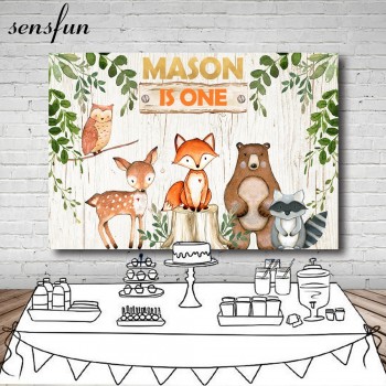 Sensfun 7x5ft Vinyl Woodland Baby Shower Backdrops Flower Animal Birthday Party Backdrop Photography Prop Photo Background
