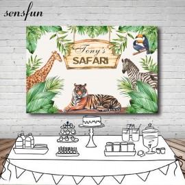 Sensfun Tiger Giraffe Zebra Safari Backdrop Jungle Birthday Party Backgrounds For Photo Studio Cartoon Vinyl 7x5FT