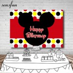 Sensfun Mickey Photography Backdrop Red Yellow Black Silver Polka Dots Boys Girls Happy Birthday Party Backgrounds 7x5FT