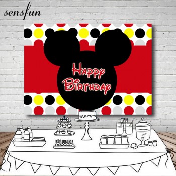 Sensfun Mickey Photography Backdrop Red Yellow Black Silver Polka Dots Boys Girls Happy Birthday Party Backgrounds 7x5FT