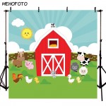 MEHOFOTO Red Barn Farm Photo Background for Pictures Barnyard Kids Cartoon Animal Backdrop for Photography Photo Booth