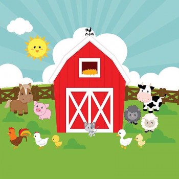 MEHOFOTO Red Barn Farm Photo Background for Pictures Barnyard Kids Cartoon Animal Backdrop for Photography Photo Booth