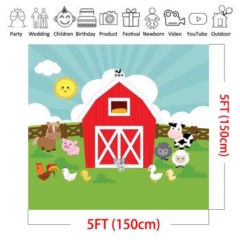 MEHOFOTO Red Barn Farm Photo Background for Pictures Barnyard Kids Cartoon Animal Backdrop for Photography Photo Booth