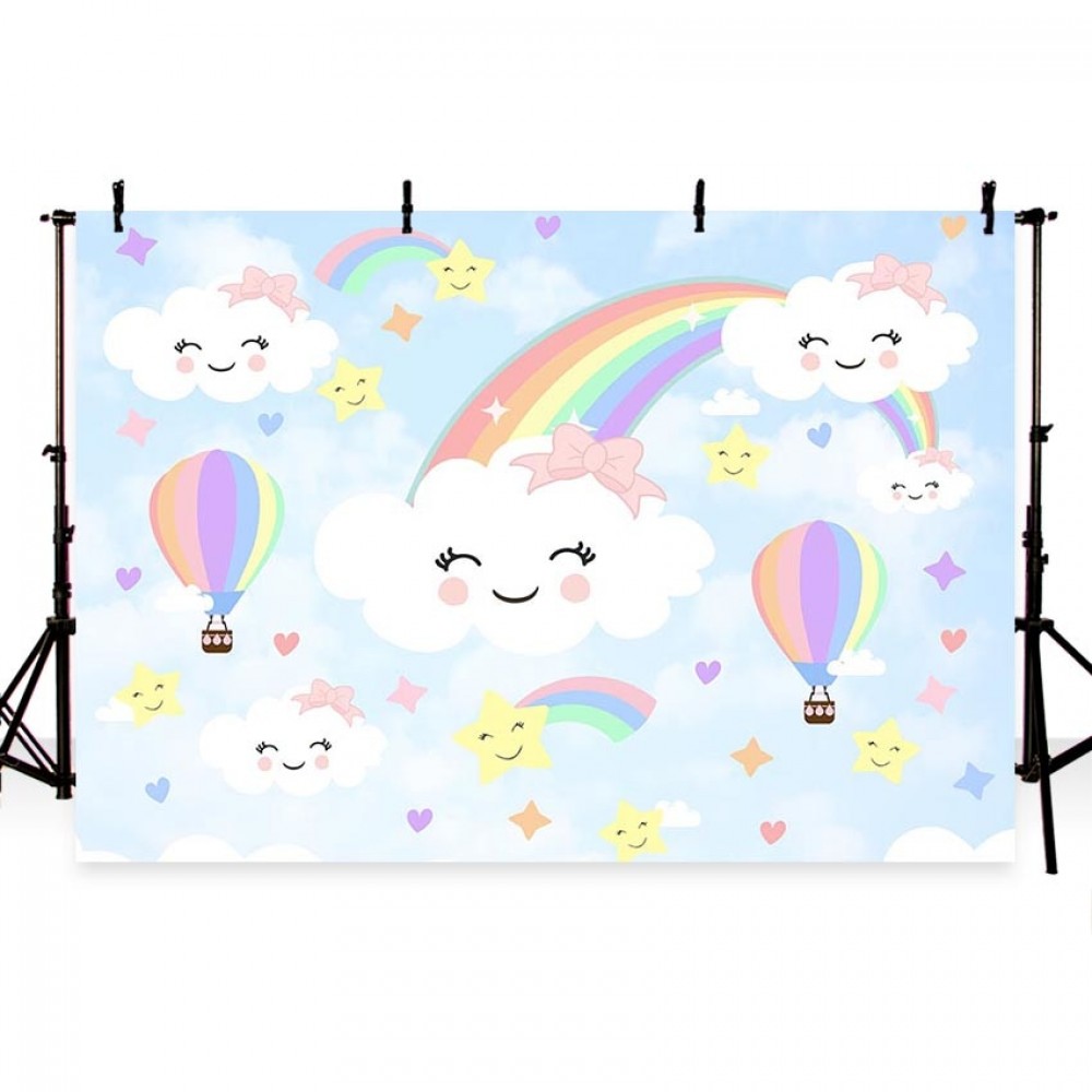Photography Backdrop Balloon blue sky white cloud rainbow children baby shower birthday theme backdrop professional photo studio